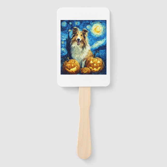 Éventail Chien Colley Roux Mignon Halloween Jack O Lantern  (Devant)