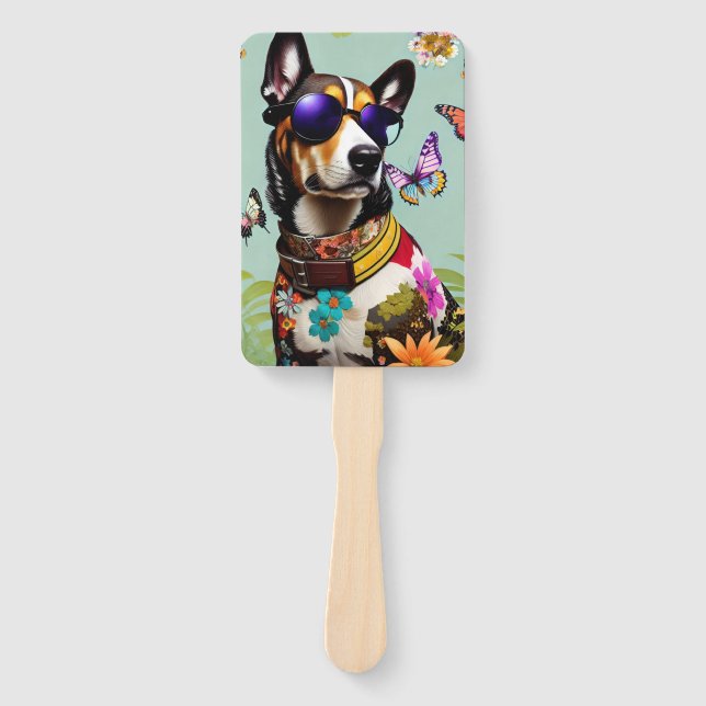 Éventail Chien Cool En Lunettes De Soleil Avec Fleurs & Pap (Devant)