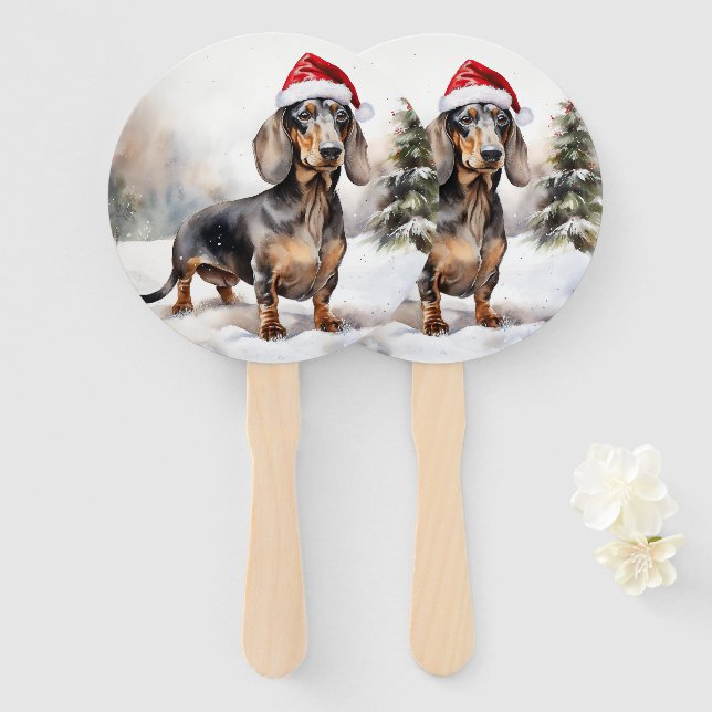 Éventail Chien de Dachshund à Noël de neige (Devant et derrière)