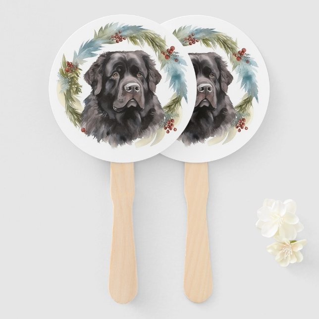 Éventail Chien de Noël festif de Terre-Neuve (Devant et derrière)