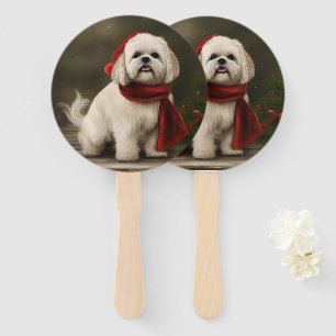 Éventail Chien Lhasa Apso dans la neige de Noël