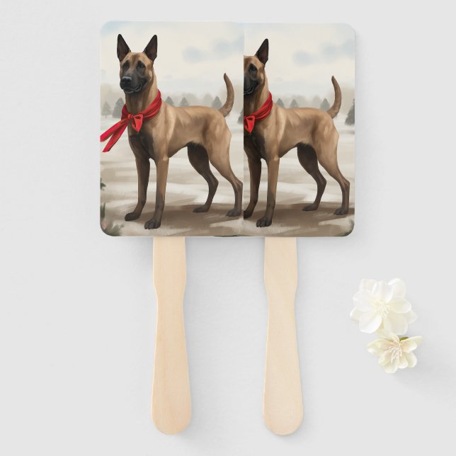 Éventail Chien Malinois Belge dans la neige Noël (Devant et derrière)