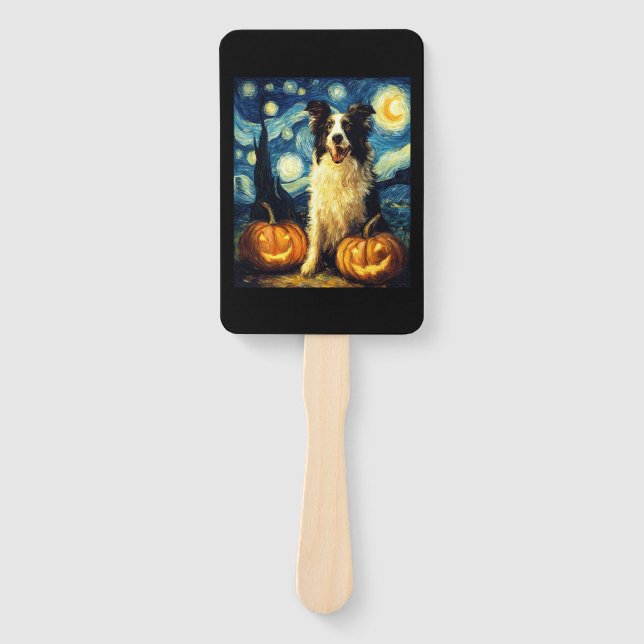 Éventail Chien mignon Border Collie Halloween Jack O Lanter (Devant)