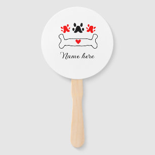 Éventail Chien patte coeur rouge animal ajouter nom animal