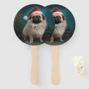 Éventail Chien pekingese pendant Noël de neige