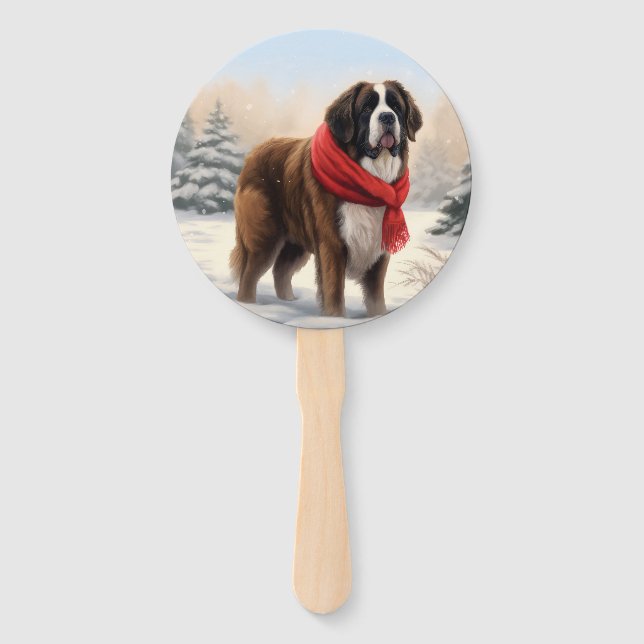 Éventail Chien Saint-Bernard dans la neige de Noël  (Devant)