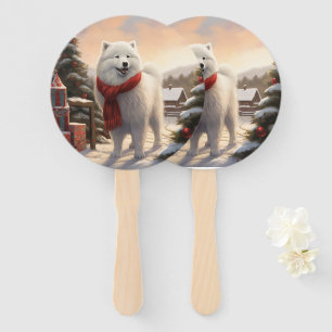 Éventail Chien Samoyé à Noël de neige