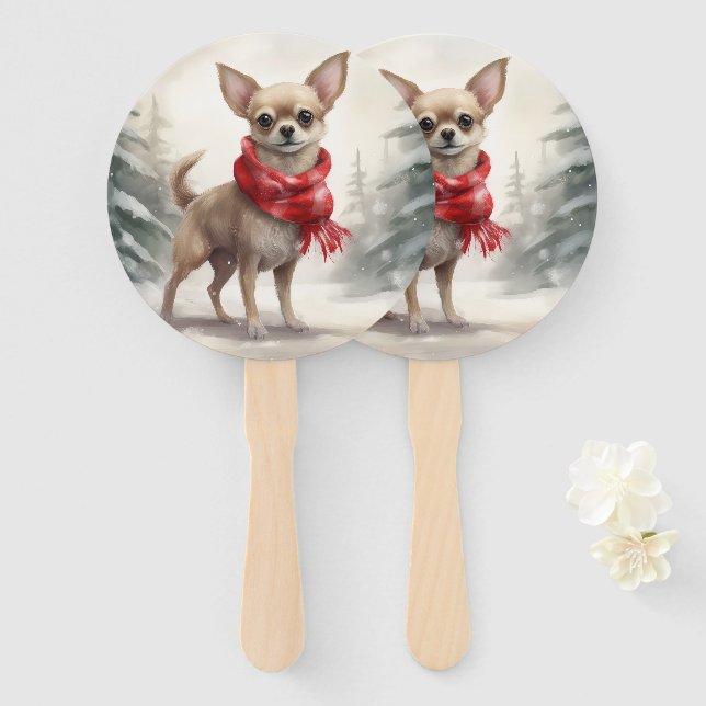 Éventail Chihuahua dans la neige Noël  (Devant et derrière)