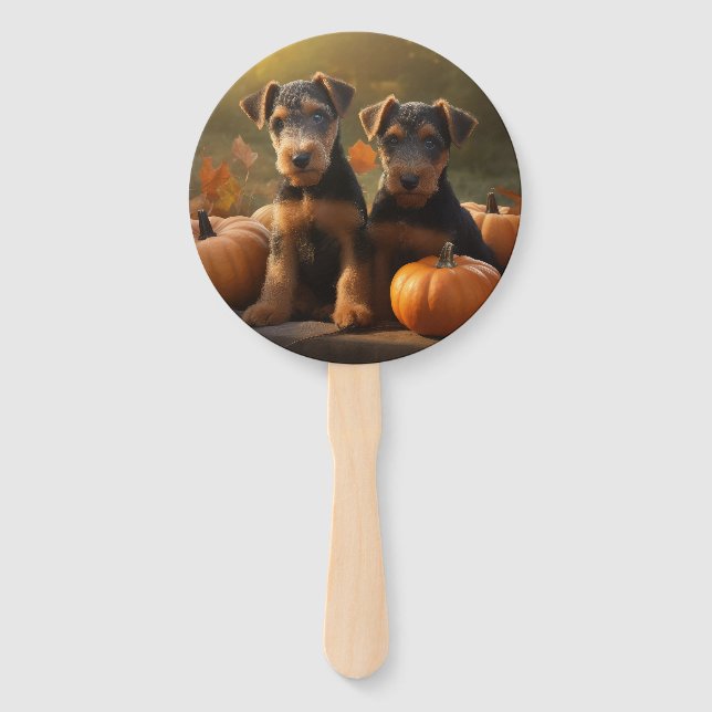 Éventail Chiots Airedale Automne Délice Citrouille (Devant)