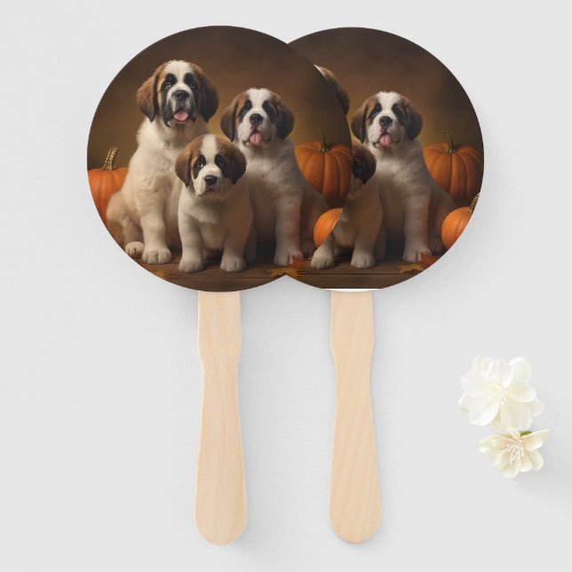 Éventail Chiots Saint-Bernard Délice d'Automne Citrouille (Devant et derrière)