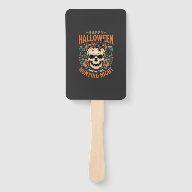 Éventail Citrouille Crâne Halloween Chasse Nuit Design_1 (Devant)