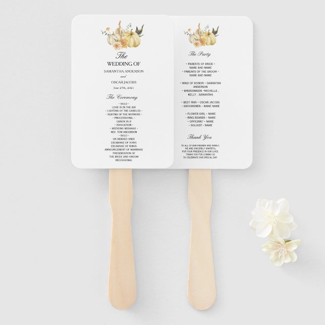 Éventail Citrouille et fleurs à l'aquarelle de l'automne te (Devant et derrière)