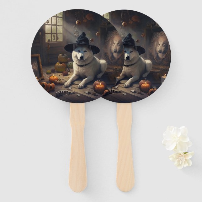 Éventail Citrouilles d'Akita Halloween Épouvantables (Devant et derrière)