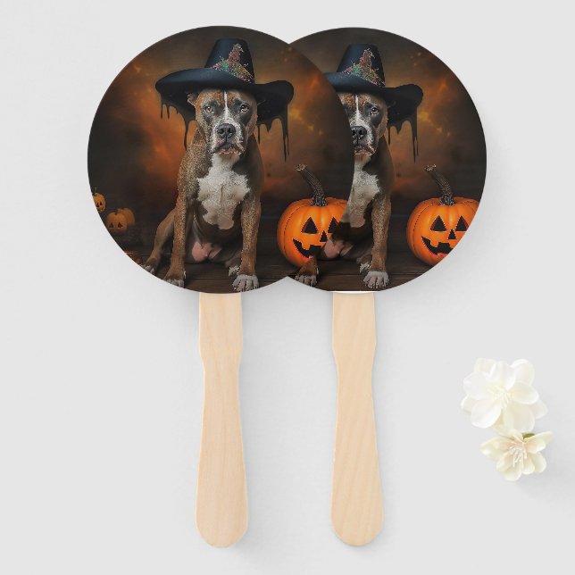 Éventail Citrouilles d'Halloween effrayantes American Staff (Devant et derrière)