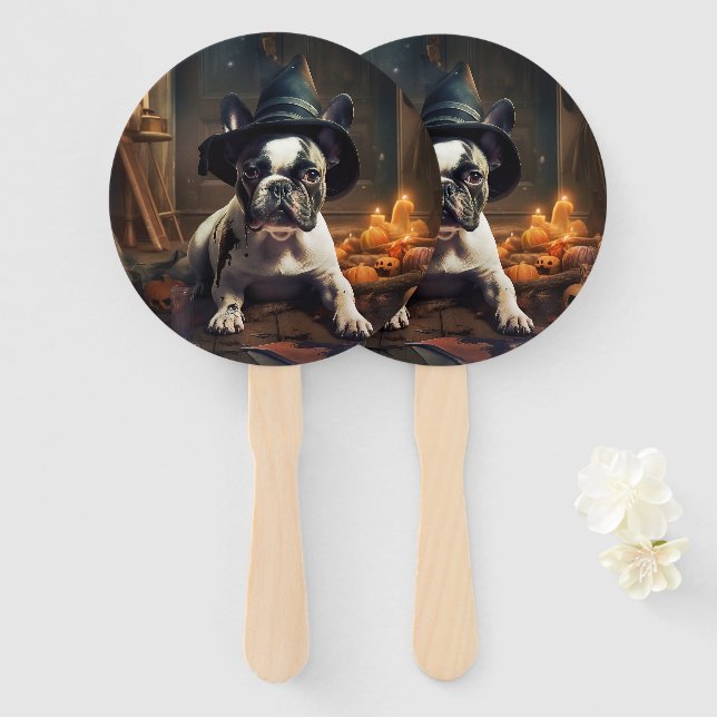 Éventail Citrouilles d'Halloween effrayantes de Bouledogue  (Devant et derrière)