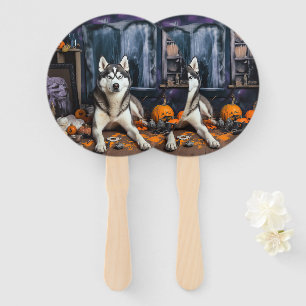 Éventail Citrouilles effrayantes d'Halloween Husky sibérien