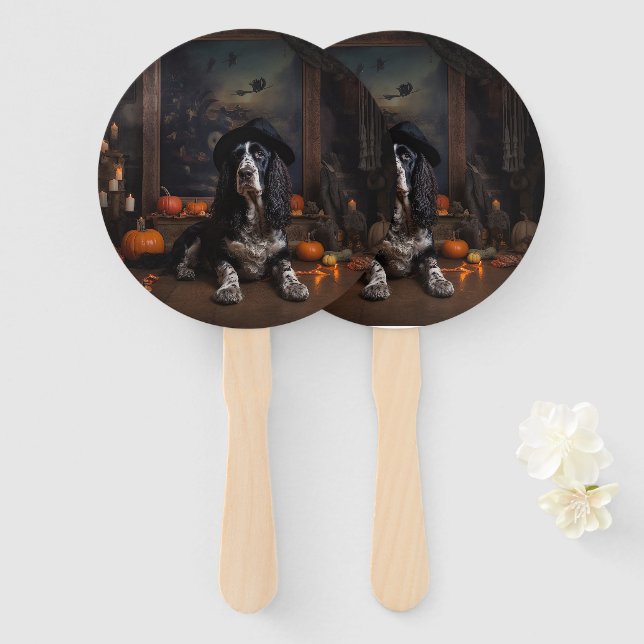 Éventail Citrouilles Épouvantables Cocker Spaniel Anglais H (Devant et derrière)