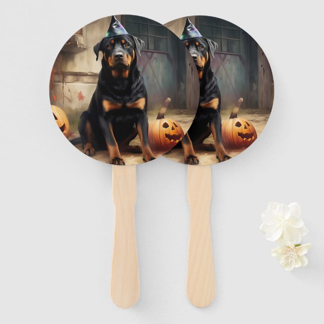 Éventail Citrouilles Rottweiler Halloween Épouvantable (Devant et derrière)