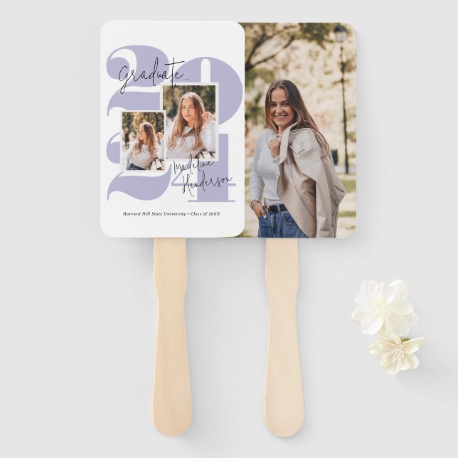 Éventail Classe Année 3 Photo Collage Purple Graduation (Devant et derrière)