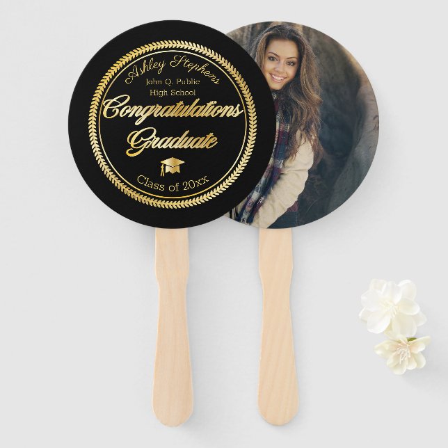 Éventail Classe de photo Gold Black Graduation de 2023 (Devant et derrière)