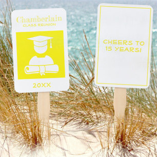 Éventail Classe Reunion jaune blanc personnalisé