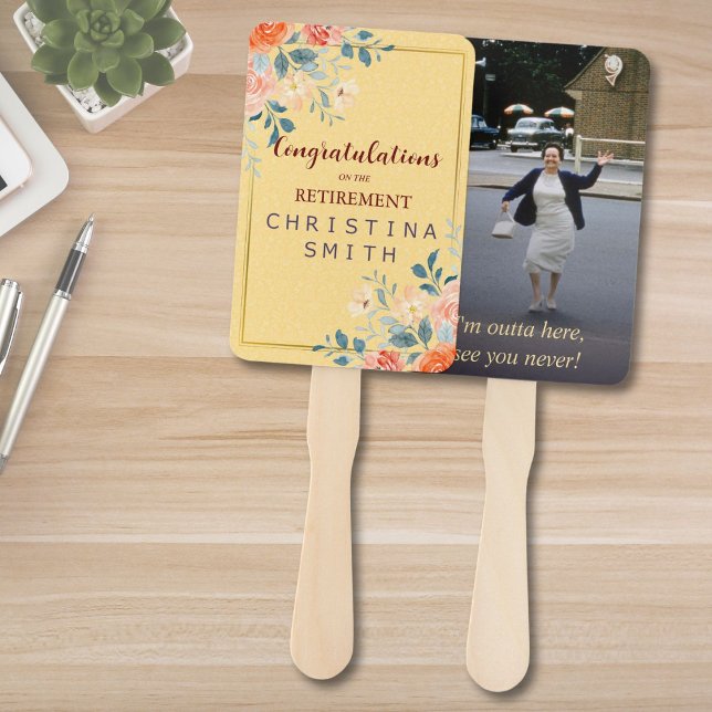 Éventail Classic Elegant Floral Aquarelle Parti de retraite (Vintage Elegant Floral Watercolor Retirement Party Hand Fan)