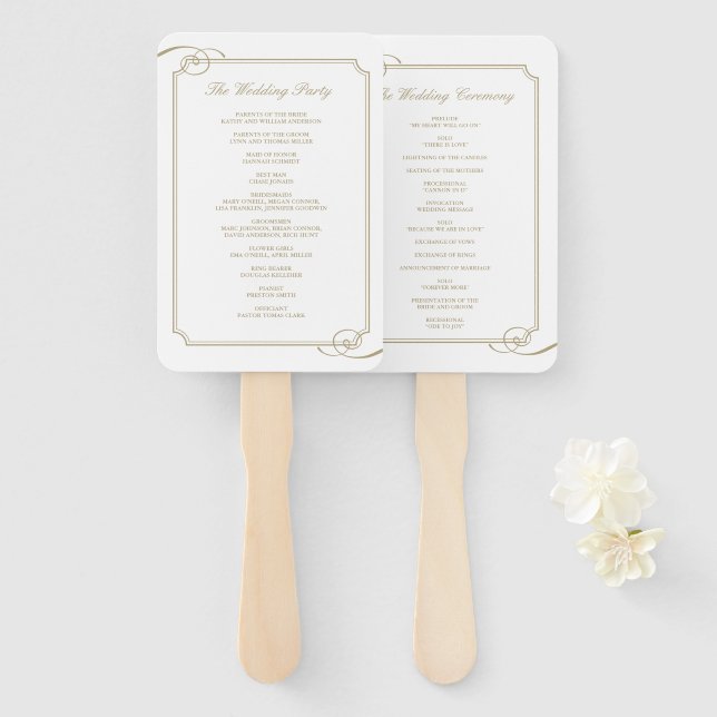 Éventail Classic Gold Frame Luxury Wedding Programme (Devant et derrière)