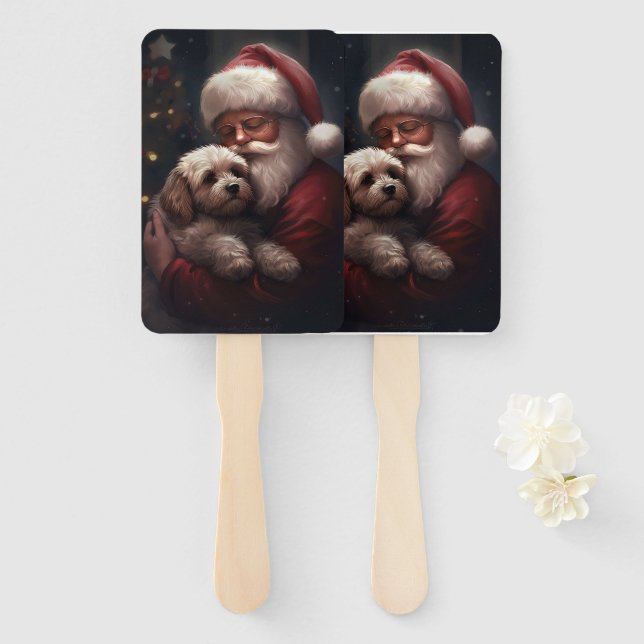 Éventail Cockapoo avec le Père Noël Noël Festif (Devant et derrière)