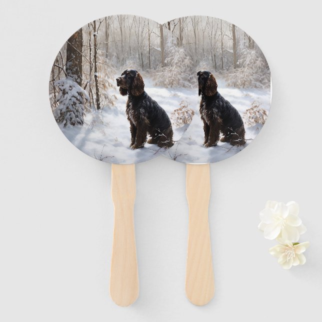 Éventail Cocker Spaniel Laissez Tomber La Neige De Noël  (Devant et derrière)