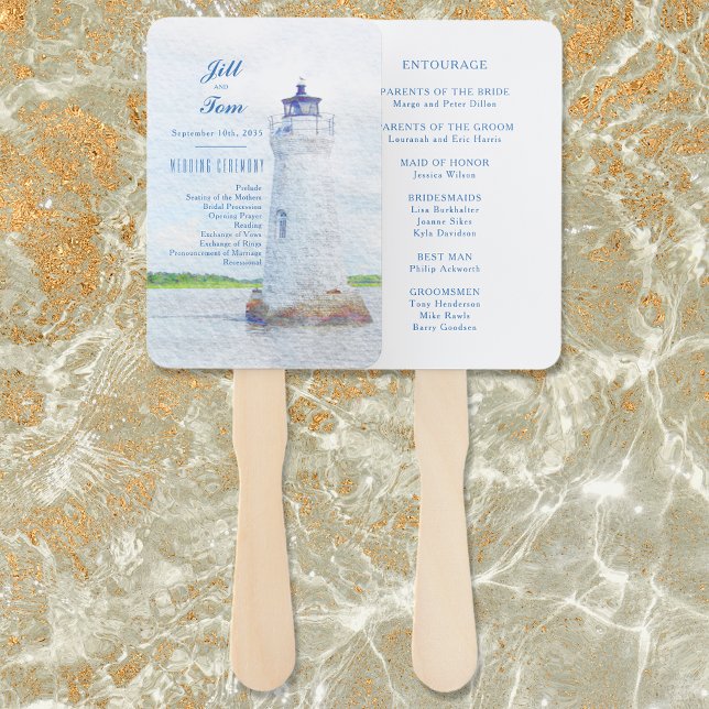 Éventail Cockspur Lighthouse Watercolor Wedding Programme (Créateur téléchargé)