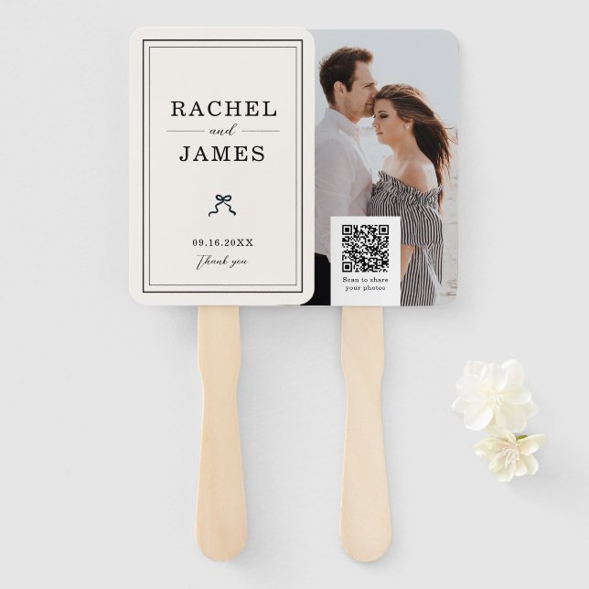 Éventail Code QR de photo de mariage personnalisé minimalis (Devant et derrière)