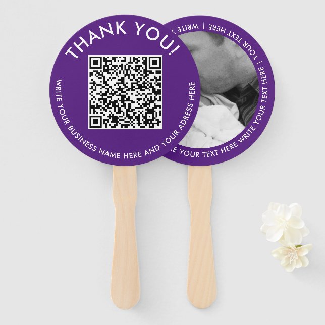 Éventail Code QR de promo du site Web violet blanc Merci Ph (Devant et derrière)