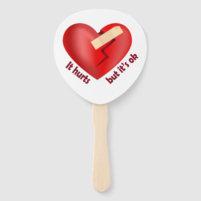 Éventail Coeur brisé guéri avec patch et citation de vie (Devant)