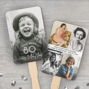 Éventail Collage photo et typographie chic blanc pour anniv