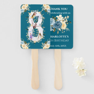 Éventail Collage photo turquoise Fleur bleu jaune 8e annive