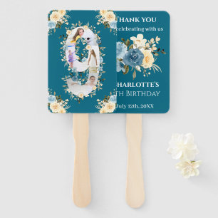 Éventail Collage photo turquoise Fleur jaune bleu 9e annive