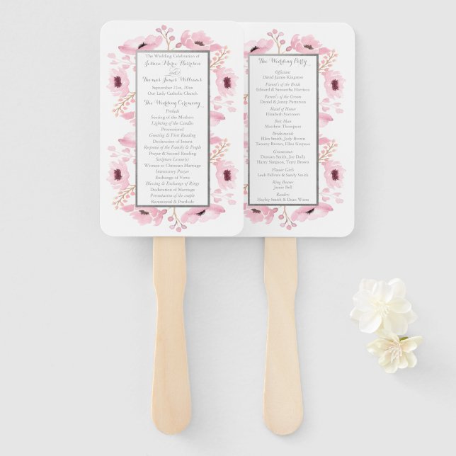 Éventail Collection de Mariages floraux rose-printemps (Devant et derrière)