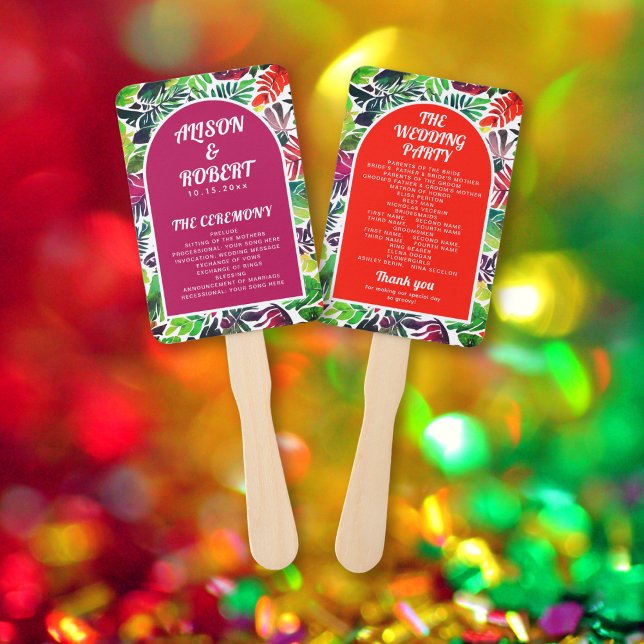 Éventail Coloré feuilles tropicaux et programme de mariage  (Créateur téléchargé)