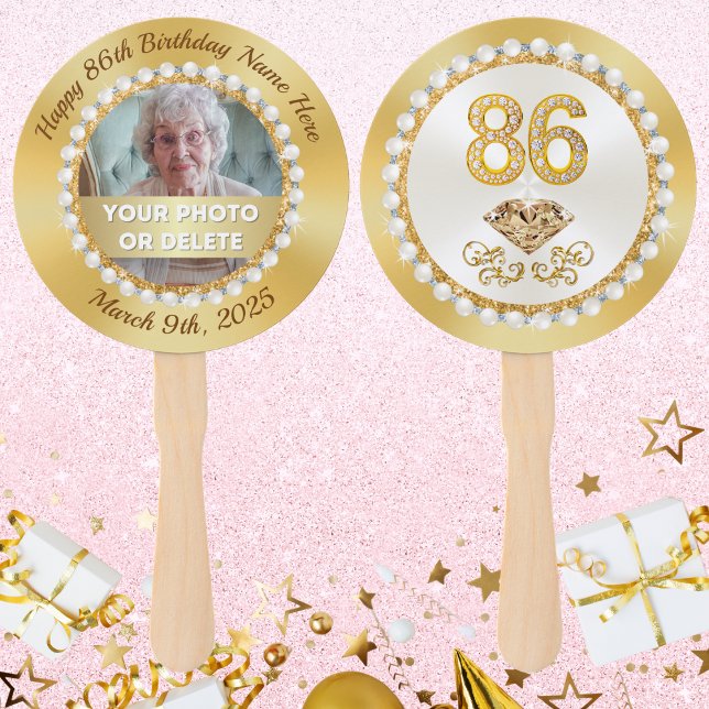 Éventail Commande spéciale 87e anniversaire Fans de photos  (86th Birthday party ideas for mom. Photo birthday party fans for her. 86th birthday ideas for mom.)
