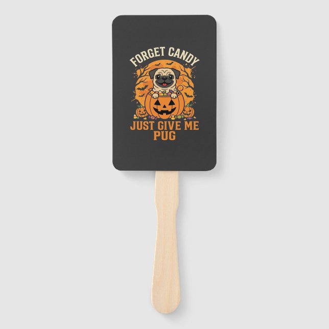 Éventail Conception de bonbons drôle de Pug Halloween_1 (Devant)