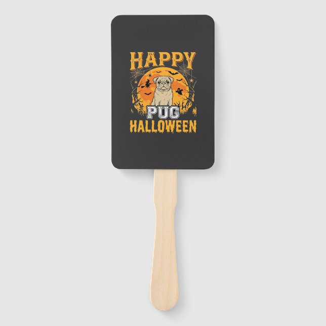Éventail Conception de chien effrayant Halloween Pug heureu (Devant)