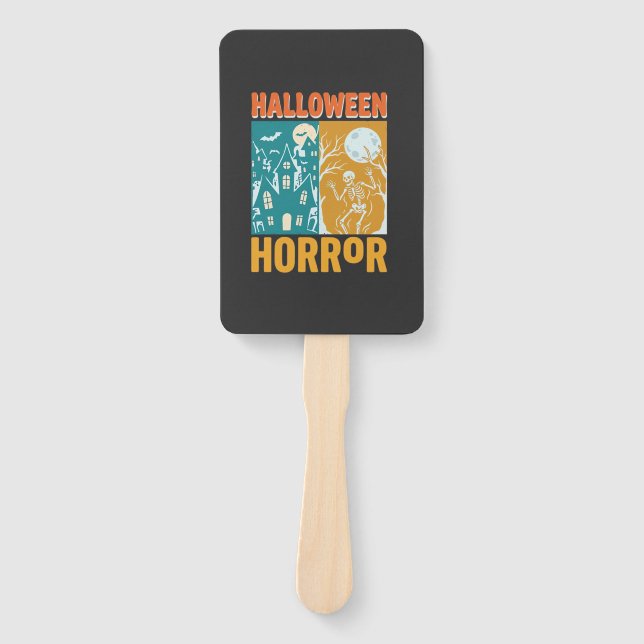 Éventail Conception de maison hantée Halloween Lune squelet (Devant)