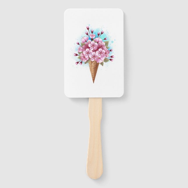 Éventail Cône rose Sakura crème glacée gaufre (Devant)
