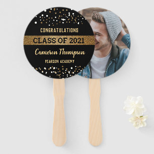 Éventail Confetti Gold Black Class of 2021 Graduate Photo