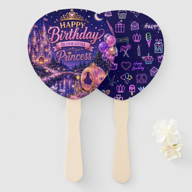 Éventail Confettis pour fête d'anniversaire de princesse  (Devant et derrière)