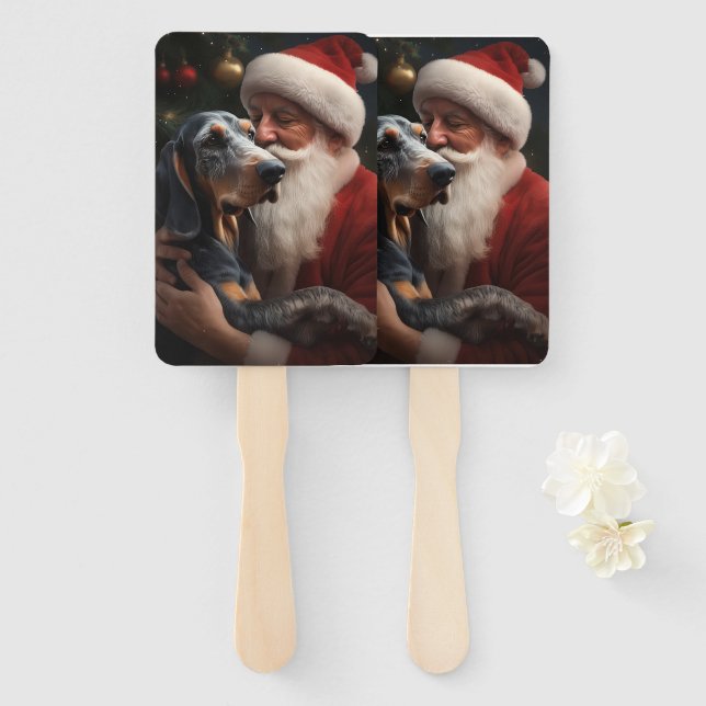 Éventail Coonhound Bluetick avec Noël au Père Noël (Devant et derrière)