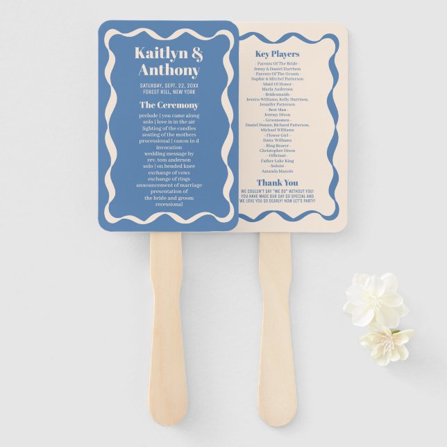 Éventail Coquette Curvy Ribbon Retro Wedding Programme (Devant et derrière)