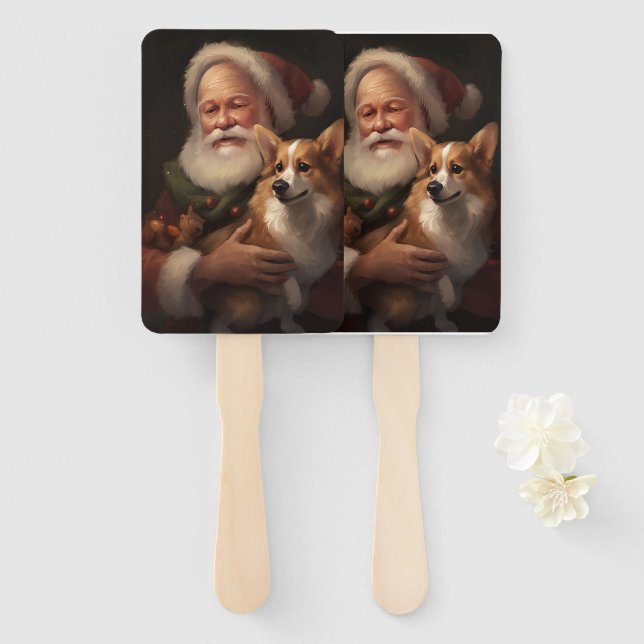 Éventail Corgi avec Noël Festif du Père Noël (Devant et derrière)