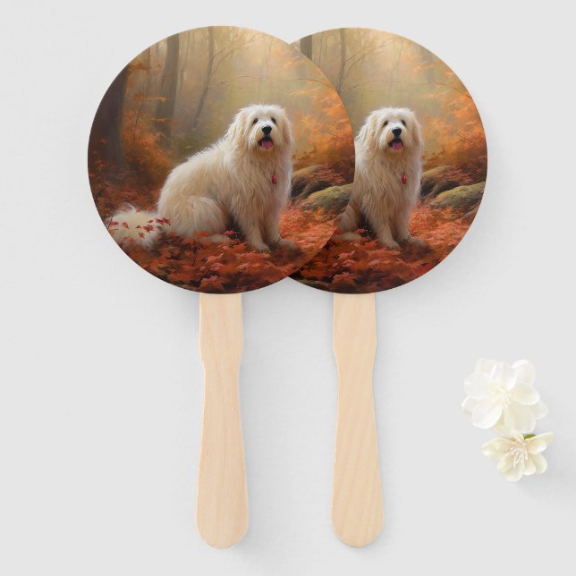 Éventail Coton De Tulear en automne laisse tomber l'inspira (Devant et derrière)