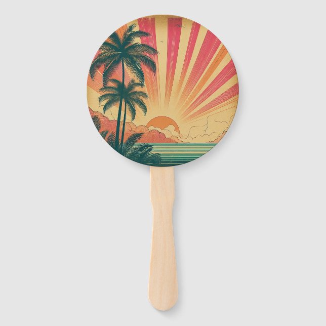 Éventail Coucher de soleil rétro/tropical vintage/hawaïen (Devant)